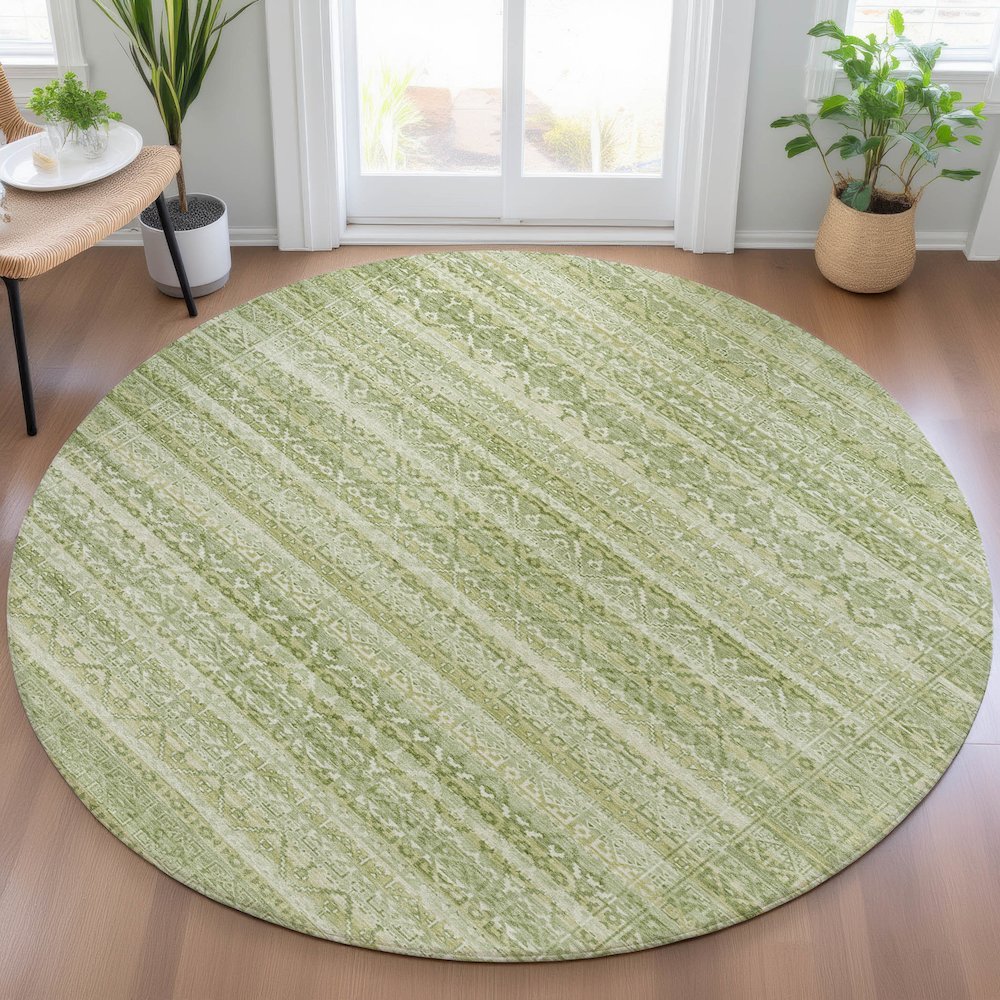 Machine Washable Indoor/Outdoor Chantille ACN2101 Sage 8' x 8' Round Rug. Picture 5