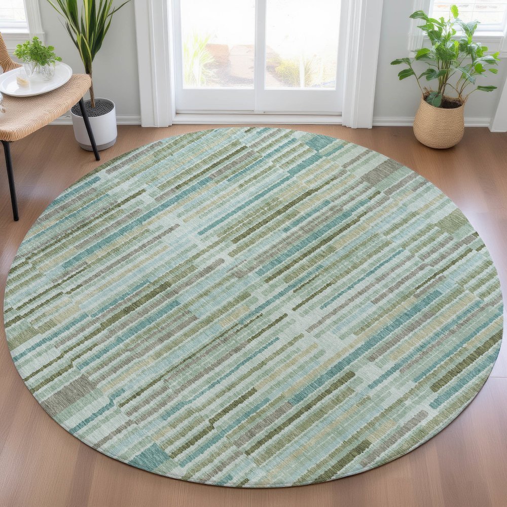 Machine Washable Indoor/Outdoor Chantille ACN2102 Aloe 8' x 8' Round Rug. Picture 5