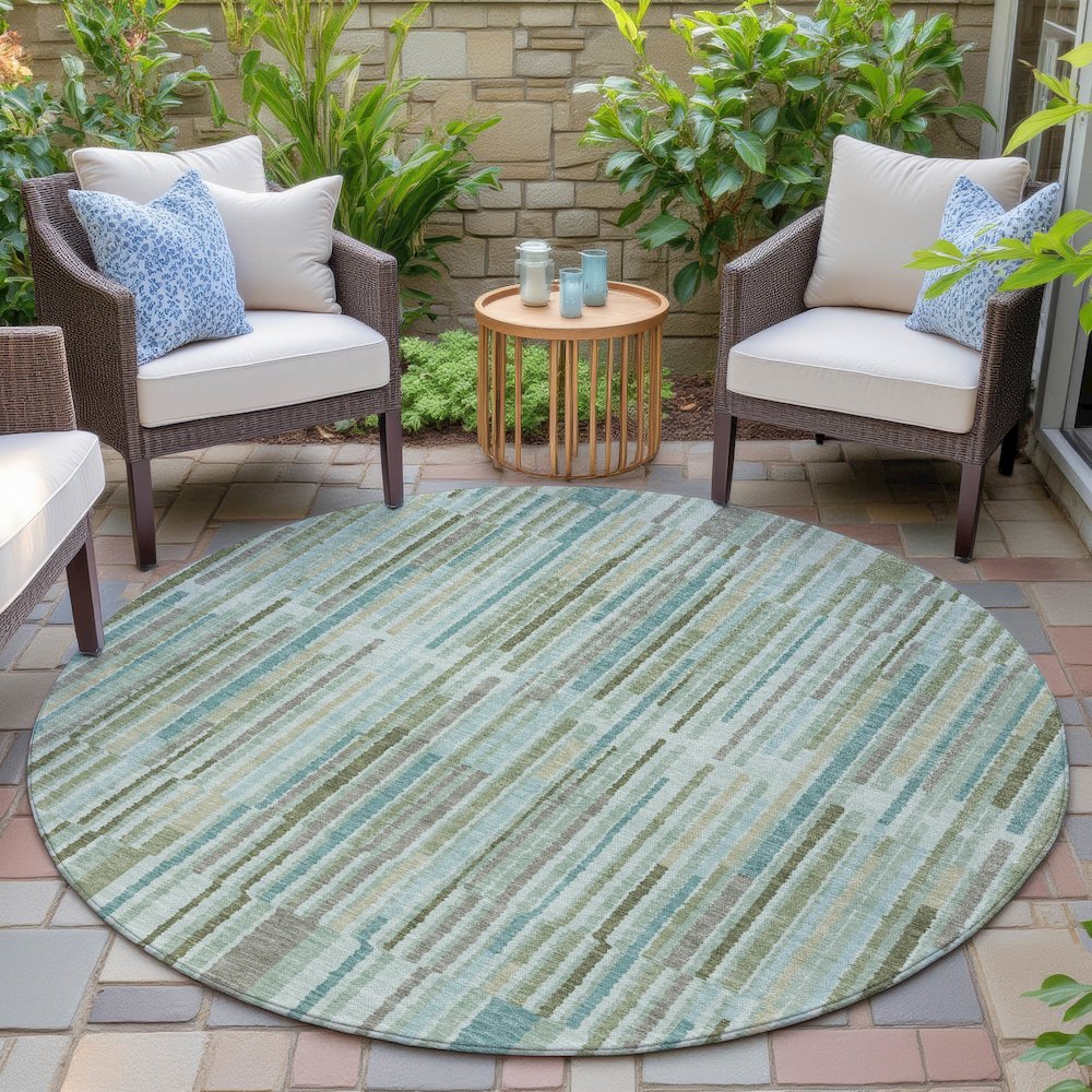 Machine Washable Indoor/Outdoor Chantille ACN2102 Aloe 8' x 8' Round Rug. Picture 6