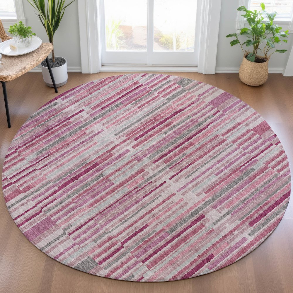 Machine Washable Indoor/Outdoor Chantille ACN2102 Blush 8' x 8' Round Rug. Picture 5