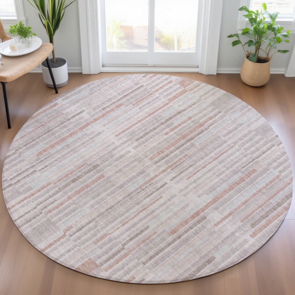 Machine Washable Indoor/Outdoor Chantille ACN2102 Coral 8' x 8' Round Rug. Picture 5
