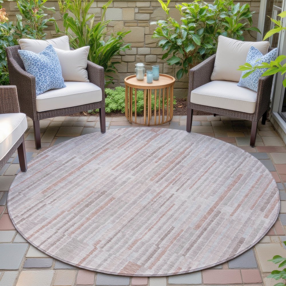 Machine Washable Indoor/Outdoor Chantille ACN2102 Coral 8' x 8' Round Rug. Picture 6