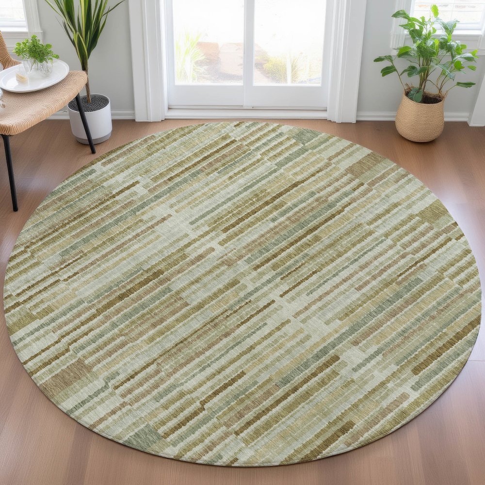 Machine Washable Indoor/Outdoor Chantille ACN2102 Khaki 8' x 8' Round Rug. Picture 5