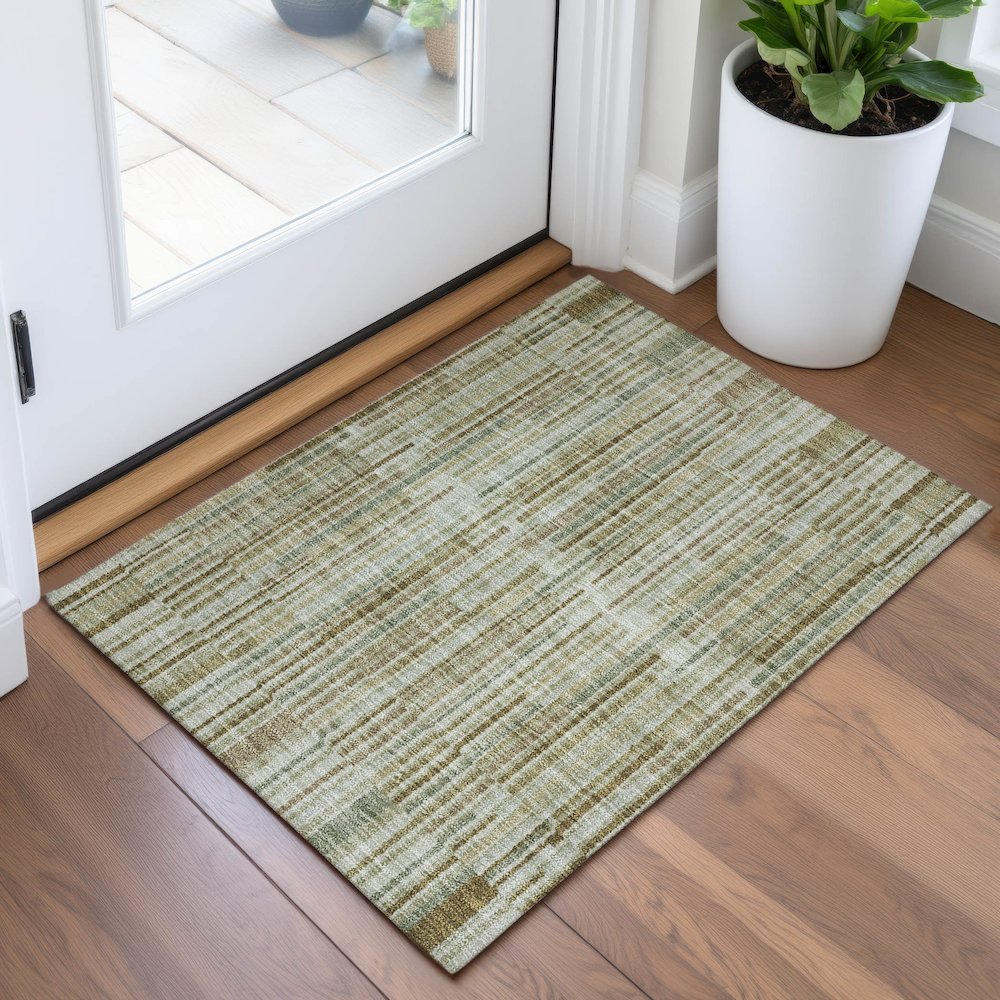 Machine Washable Indoor/Outdoor Chantille ACN2102 Khaki 1'8" x 2'6" Rug. Picture 5