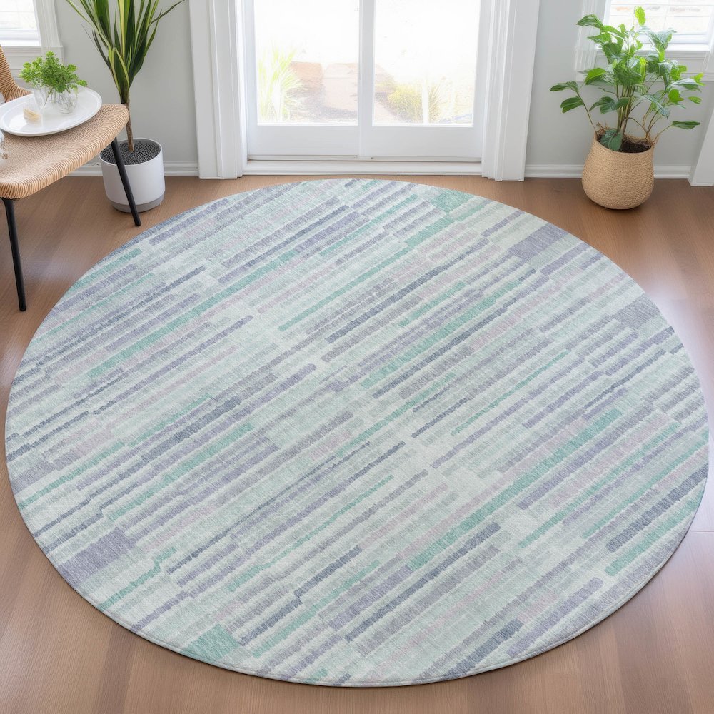 Machine Washable Indoor/Outdoor Chantille ACN2102 Mint 8' x 8' Round Rug. Picture 5
