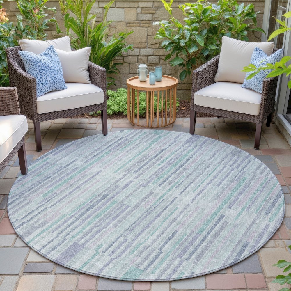 Machine Washable Indoor/Outdoor Chantille ACN2102 Mint 8' x 8' Round Rug. Picture 6