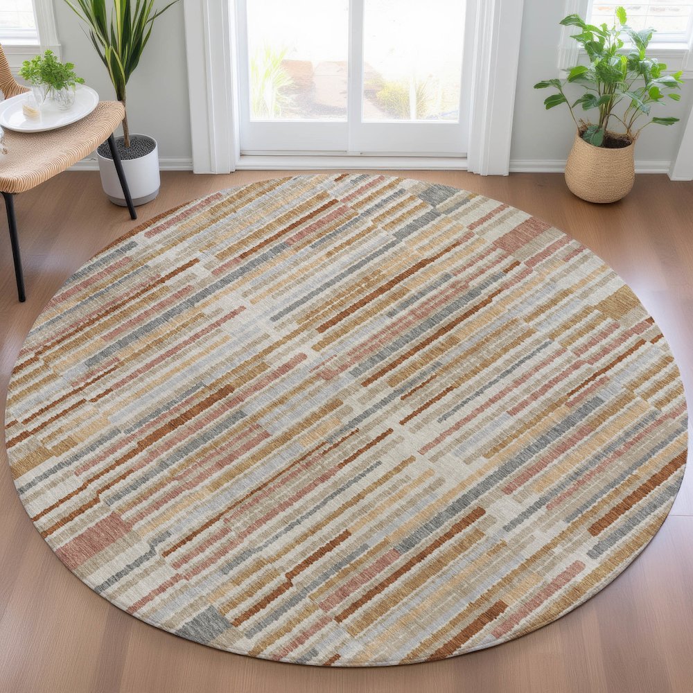 Machine Washable Indoor/Outdoor Chantille ACN2102 Paprika 8' x 8' Round Rug. Picture 5