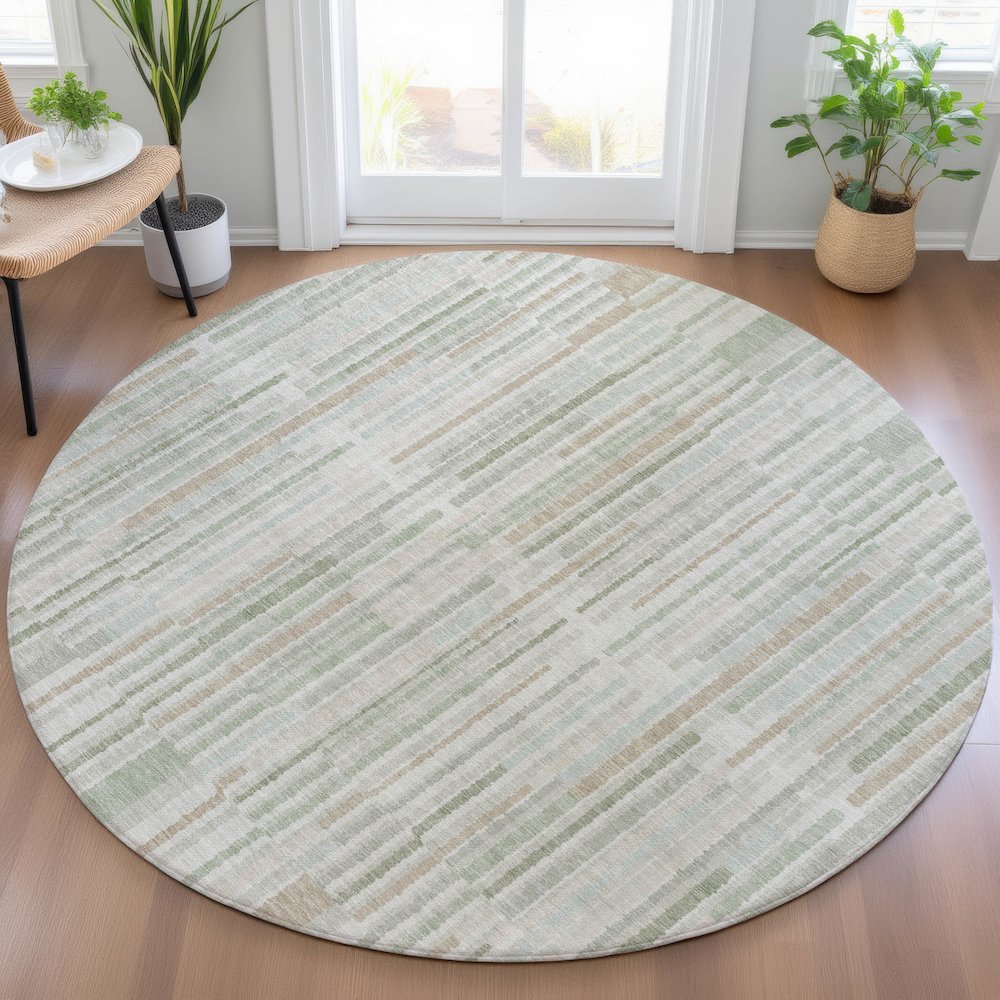 Machine Washable Indoor/Outdoor Chantille ACN2102 Sage 8' x 8' Round Rug. Picture 5