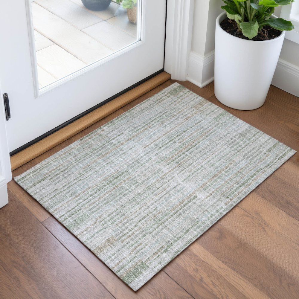Machine Washable Indoor/Outdoor Chantille ACN2102 Sage 1'8" x 2'6" Rug. Picture 5