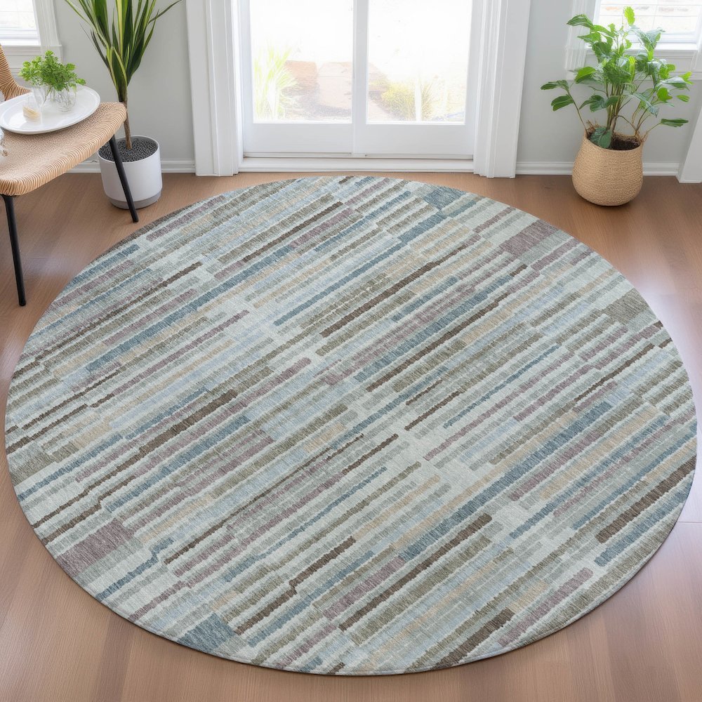 Machine Washable Indoor/Outdoor Chantille ACN2102 Teal 8' x 8' Round Rug. Picture 5