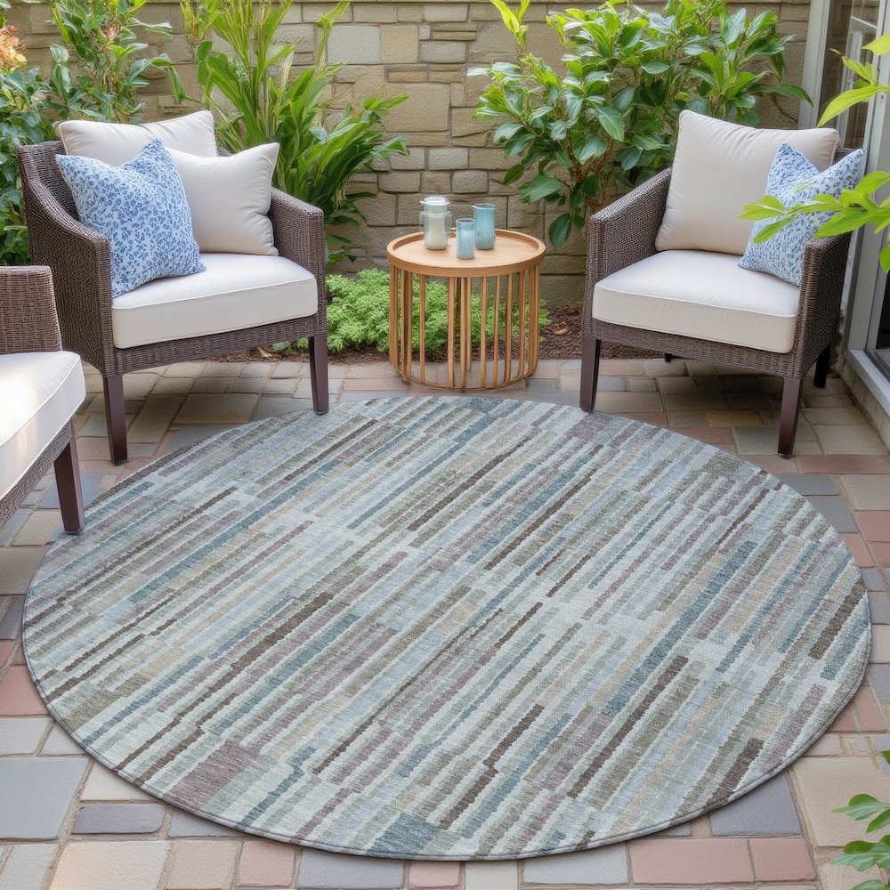 Machine Washable Indoor/Outdoor Chantille ACN2102 Teal 8' x 8' Round Rug. Picture 6