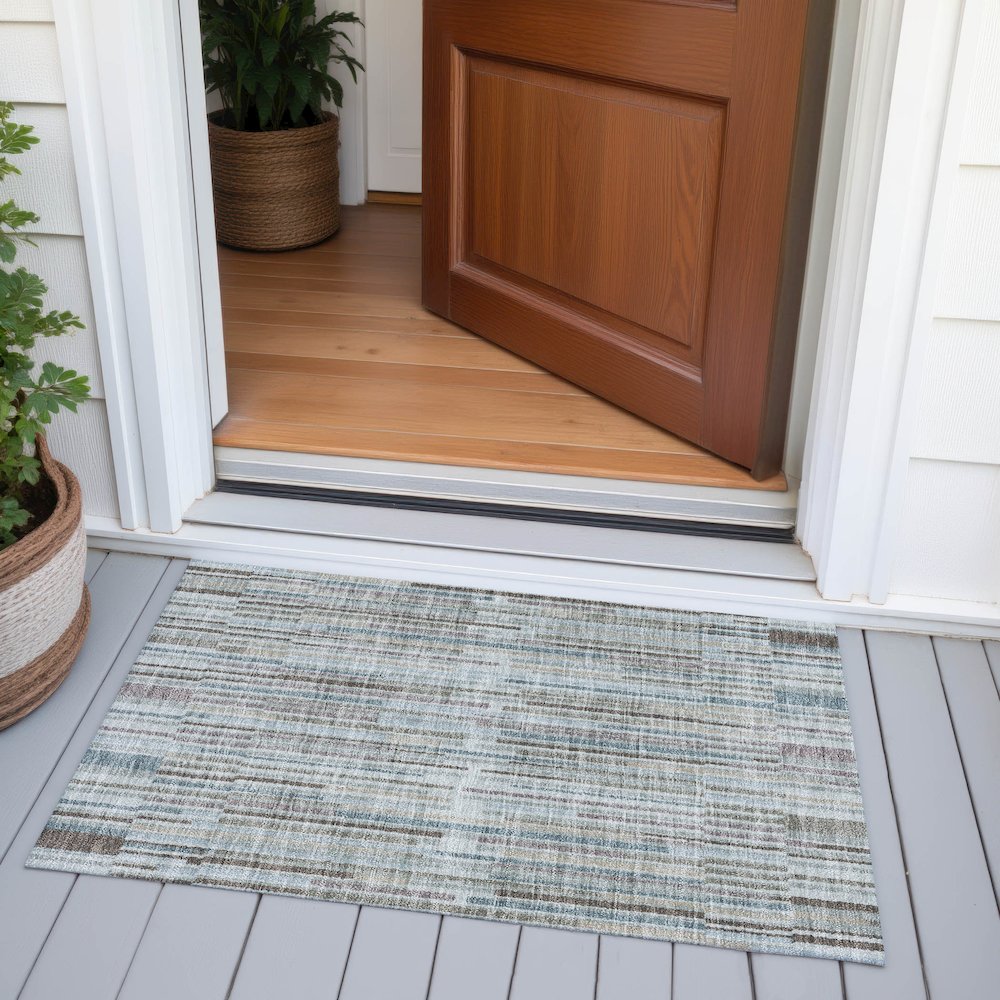Machine Washable Indoor/Outdoor Chantille ACN2102 Teal 1'8" x 2'6" Rug. Picture 6