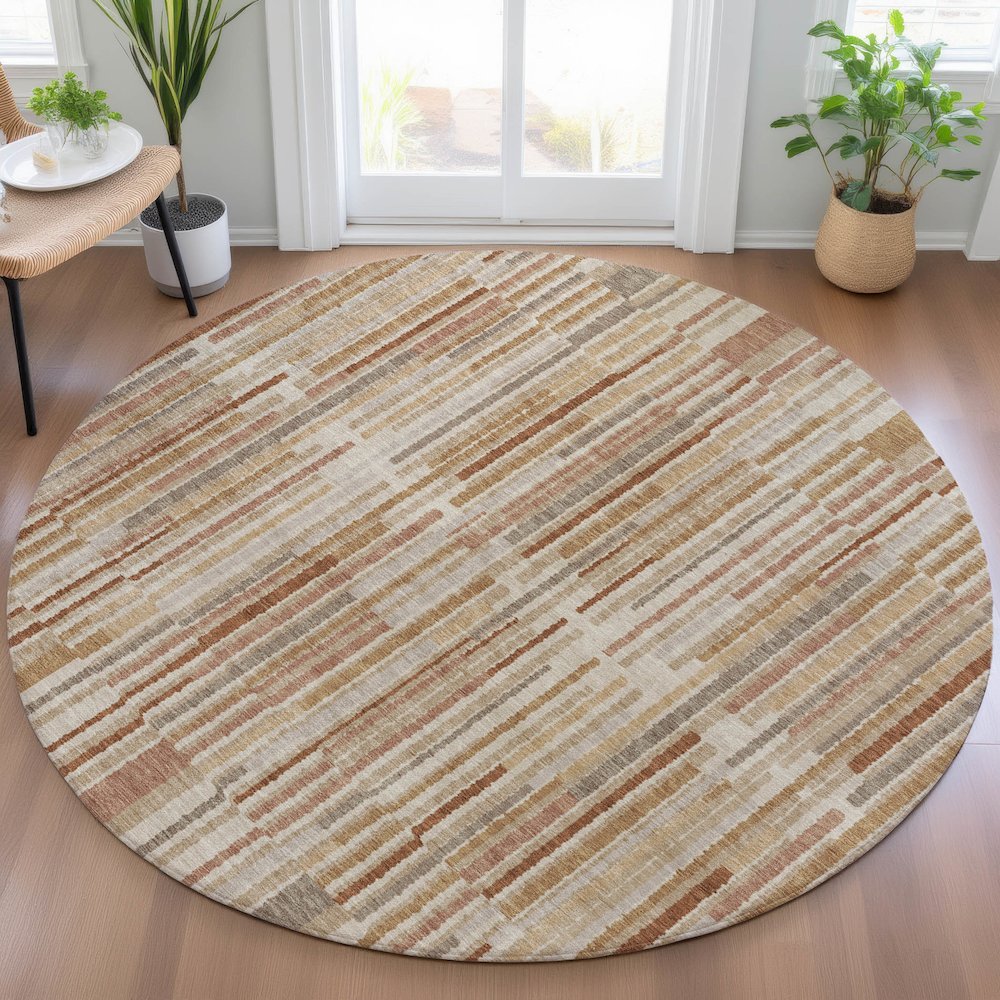 Machine Washable Indoor/Outdoor Chantille ACN2102 Terracotta 8' x 8' Round Rug. Picture 5