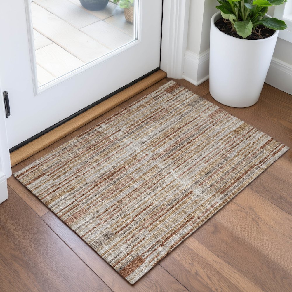 Machine Washable Indoor/Outdoor Chantille ACN2102 Terracotta 1'8" x 2'6" Rug. Picture 5