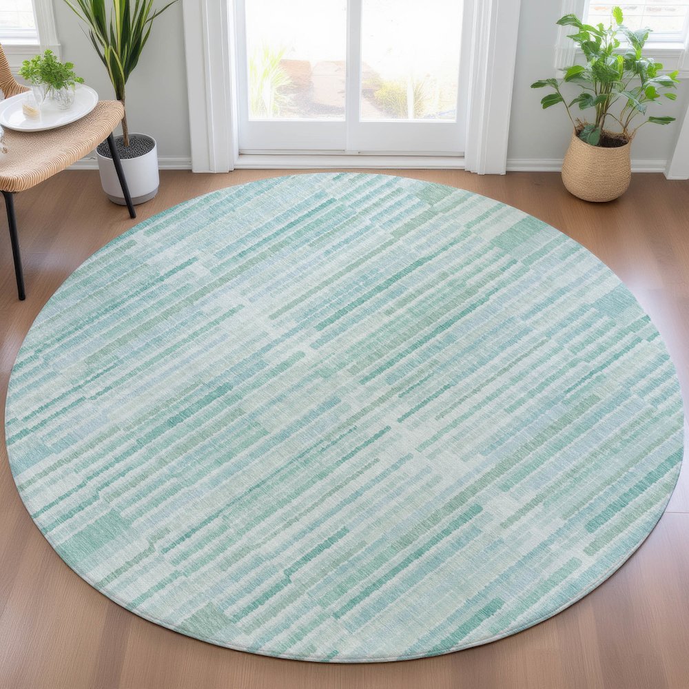 Machine Washable Indoor/Outdoor Chantille ACN2102 Turquoise 8' x 8' Round Rug. Picture 5