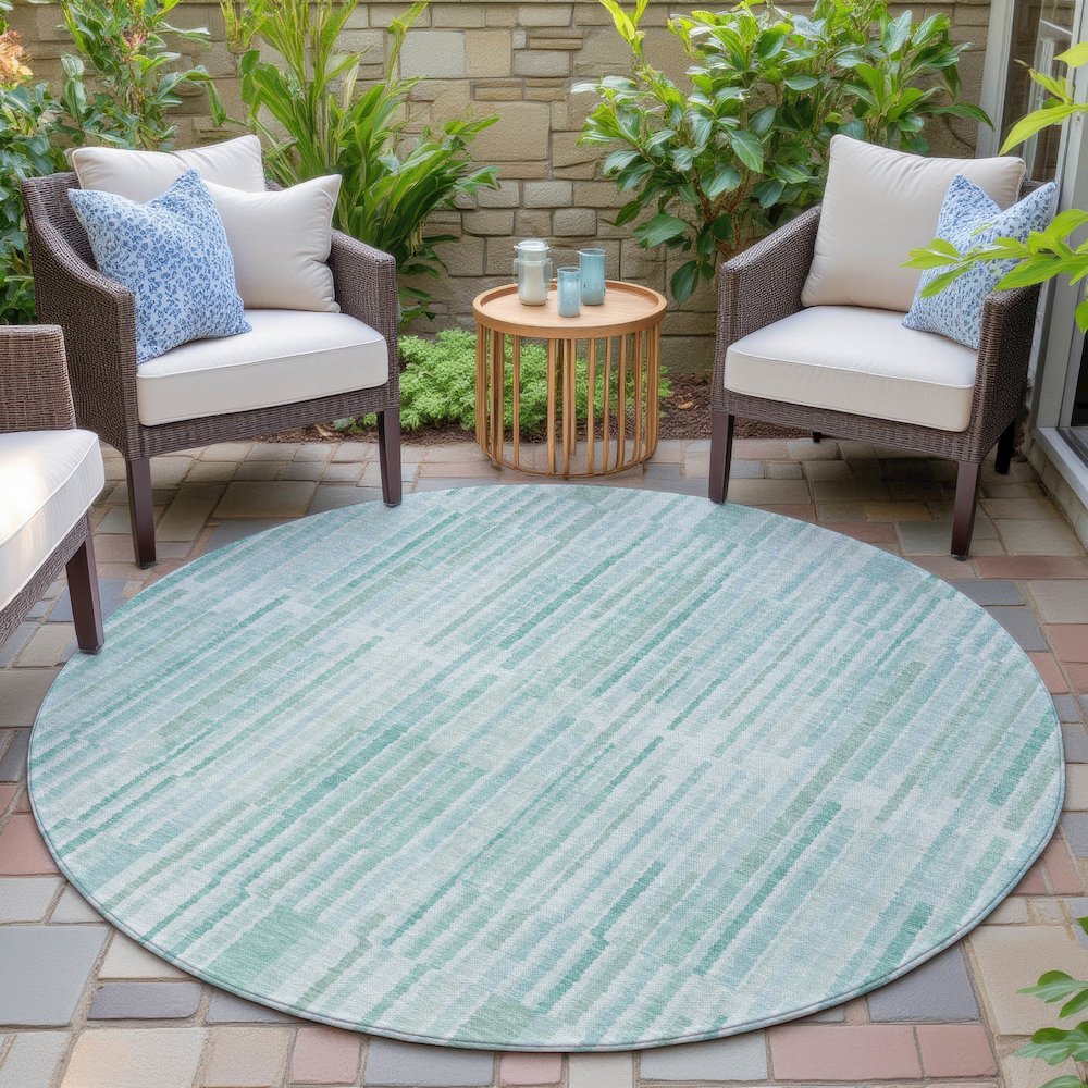 Machine Washable Indoor/Outdoor Chantille ACN2102 Turquoise 8' x 8' Round Rug. Picture 6