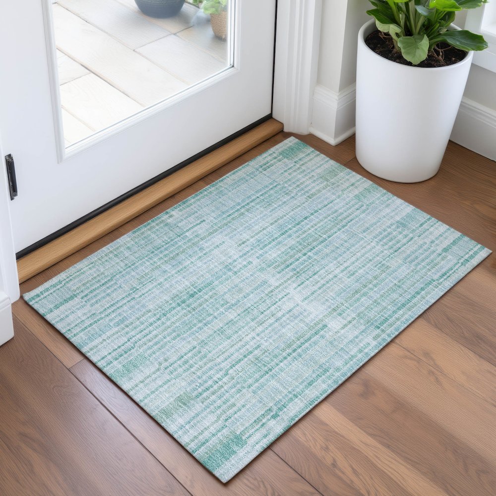 Machine Washable Indoor/Outdoor Chantille ACN2102 Turquoise 1'8" x 2'6" Rug. Picture 5