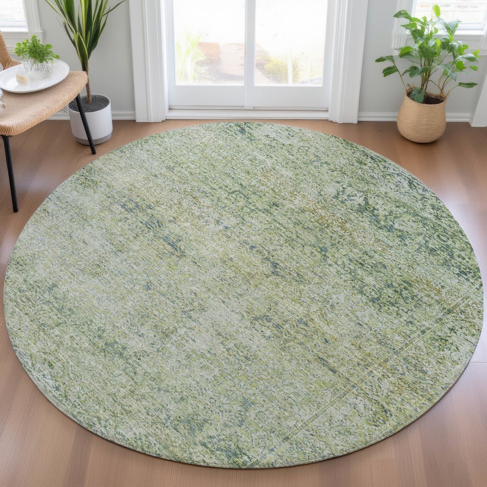 Machine Washable Indoor/Outdoor Chantille ACN2103 Aloe 8' x 8' Round Rug. Picture 5
