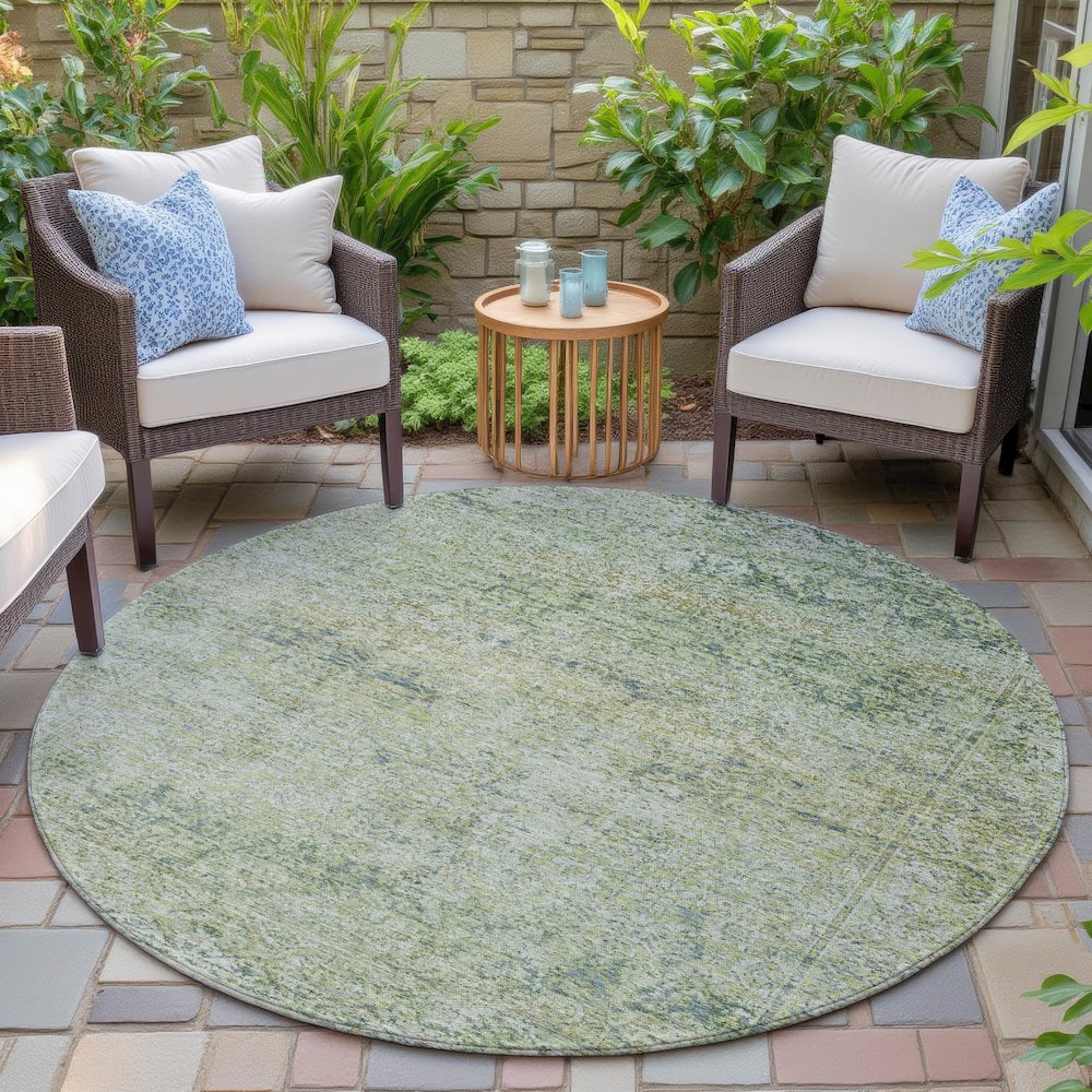 Machine Washable Indoor/Outdoor Chantille ACN2103 Aloe 8' x 8' Round Rug. Picture 6
