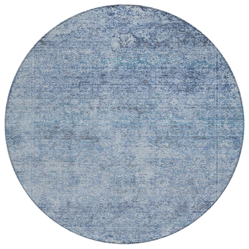 Machine Washable Indoor/Outdoor Chantille ACN2103 Blue 8' x 8' Round Rug. Picture 1