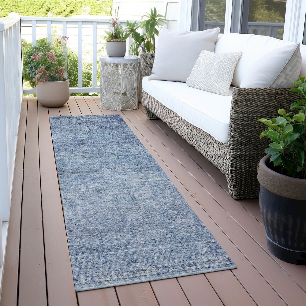 Machine Washable Indoor/Outdoor Chantille ACN2103 Blue 2'3" x 7'6" Runner Rug. Picture 6