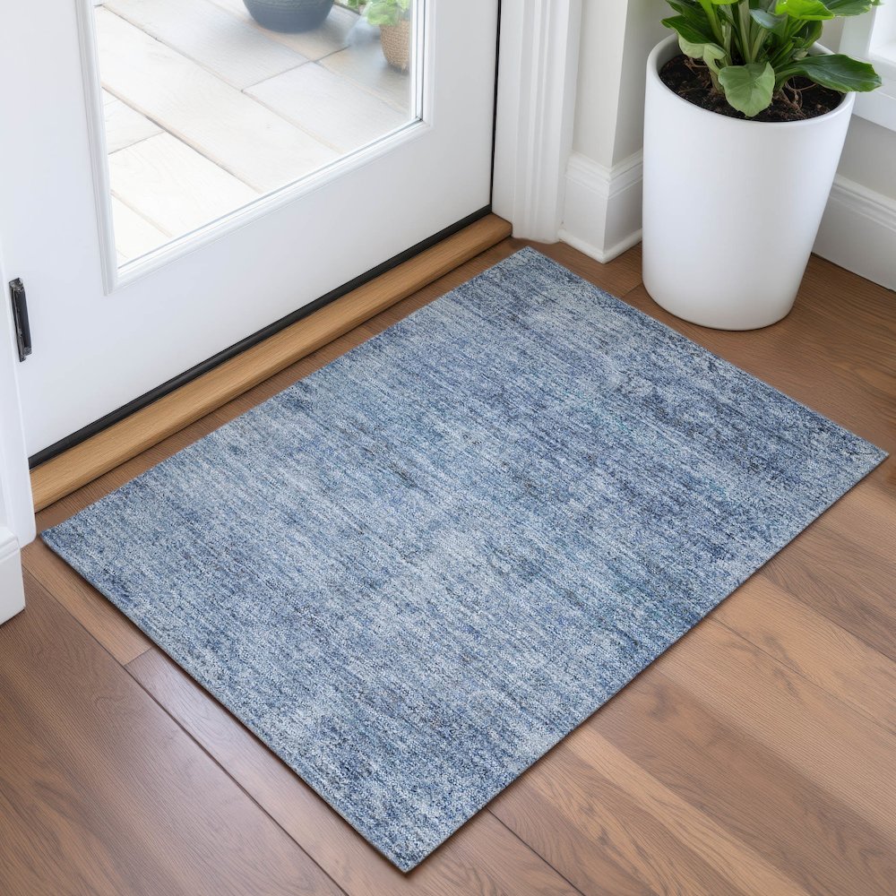 Machine Washable Indoor/Outdoor Chantille ACN2103 Blue 1'8" x 2'6" Rug. Picture 5