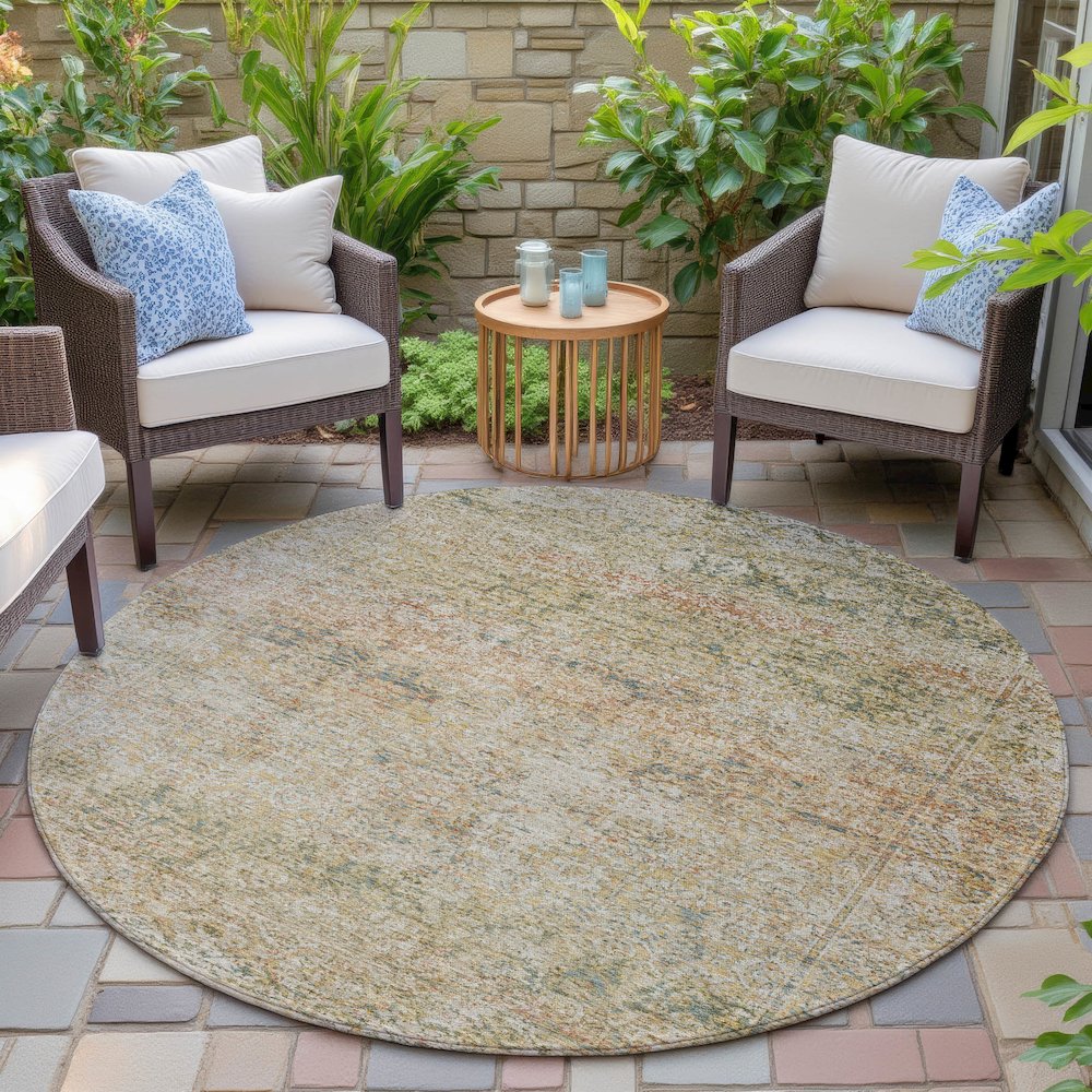 Machine Washable Indoor/Outdoor Chantille ACN2103 Gold 8' x 8' Round Rug. Picture 6