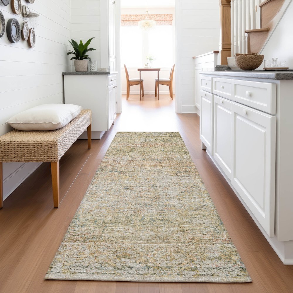 Machine Washable Indoor/Outdoor Chantille ACN2103 Gold 2'3" x 7'6" Runner Rug. Picture 5
