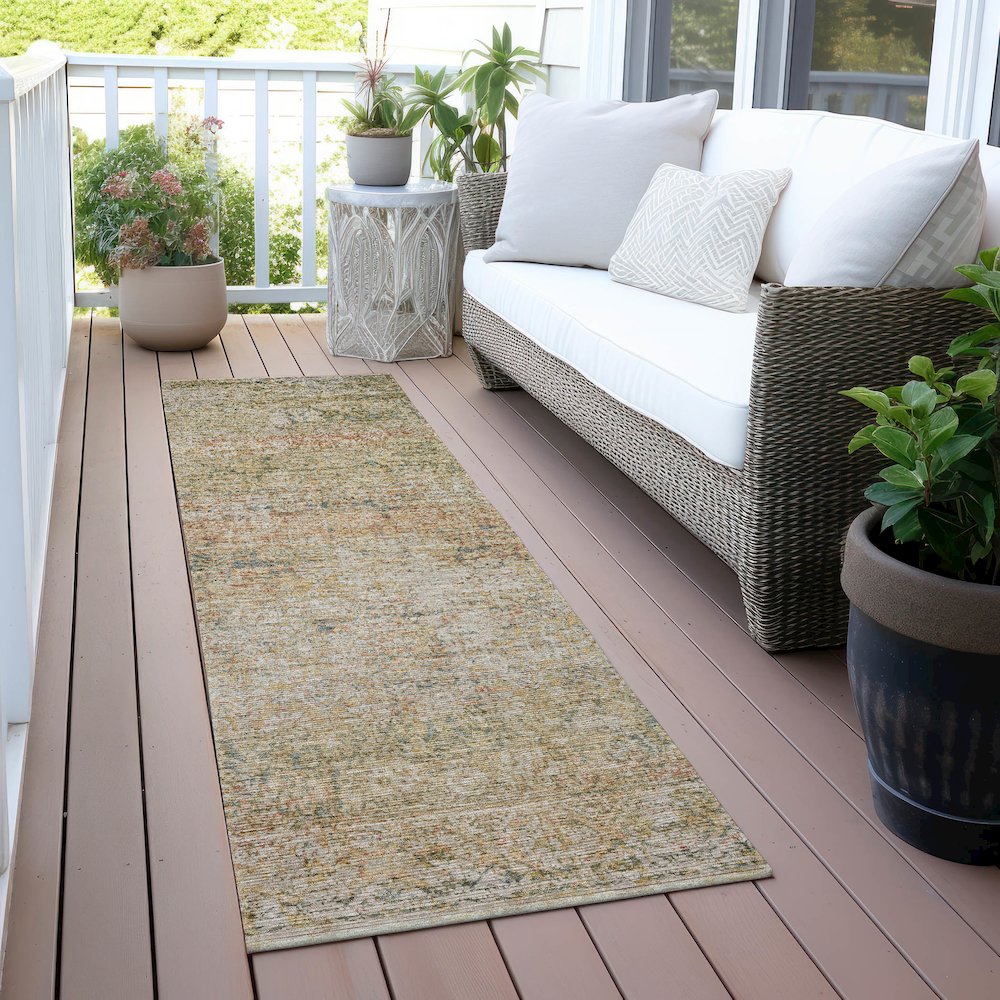 Machine Washable Indoor/Outdoor Chantille ACN2103 Gold 2'3" x 7'6" Runner Rug. Picture 6
