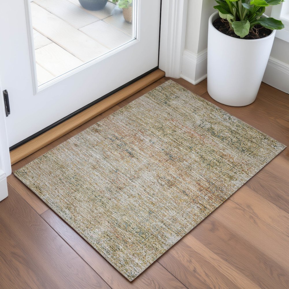 Machine Washable Indoor/Outdoor Chantille ACN2103 Gold 1'8" x 2'6" Rug. Picture 5