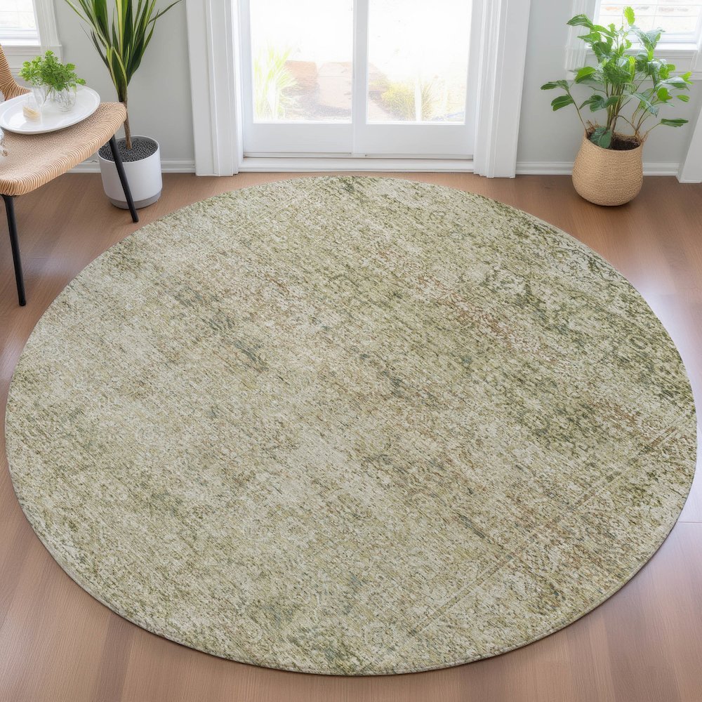 Machine Washable Indoor/Outdoor Chantille ACN2103 Sage 8' x 8' Round Rug. Picture 5