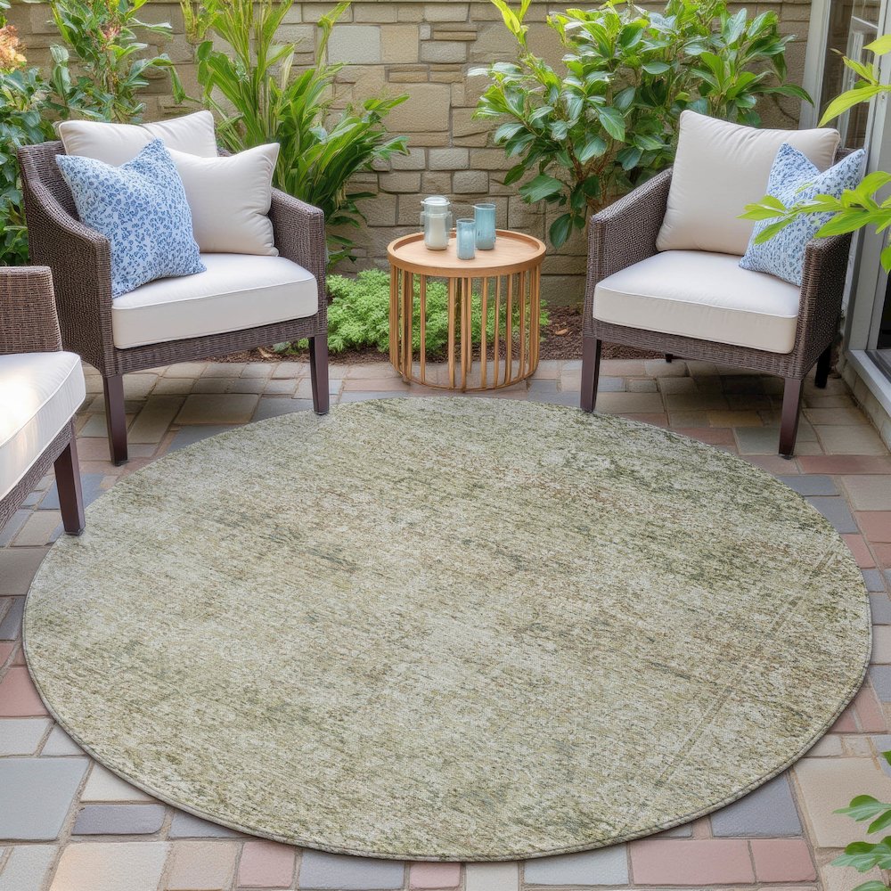 Machine Washable Indoor/Outdoor Chantille ACN2103 Sage 8' x 8' Round Rug. Picture 6