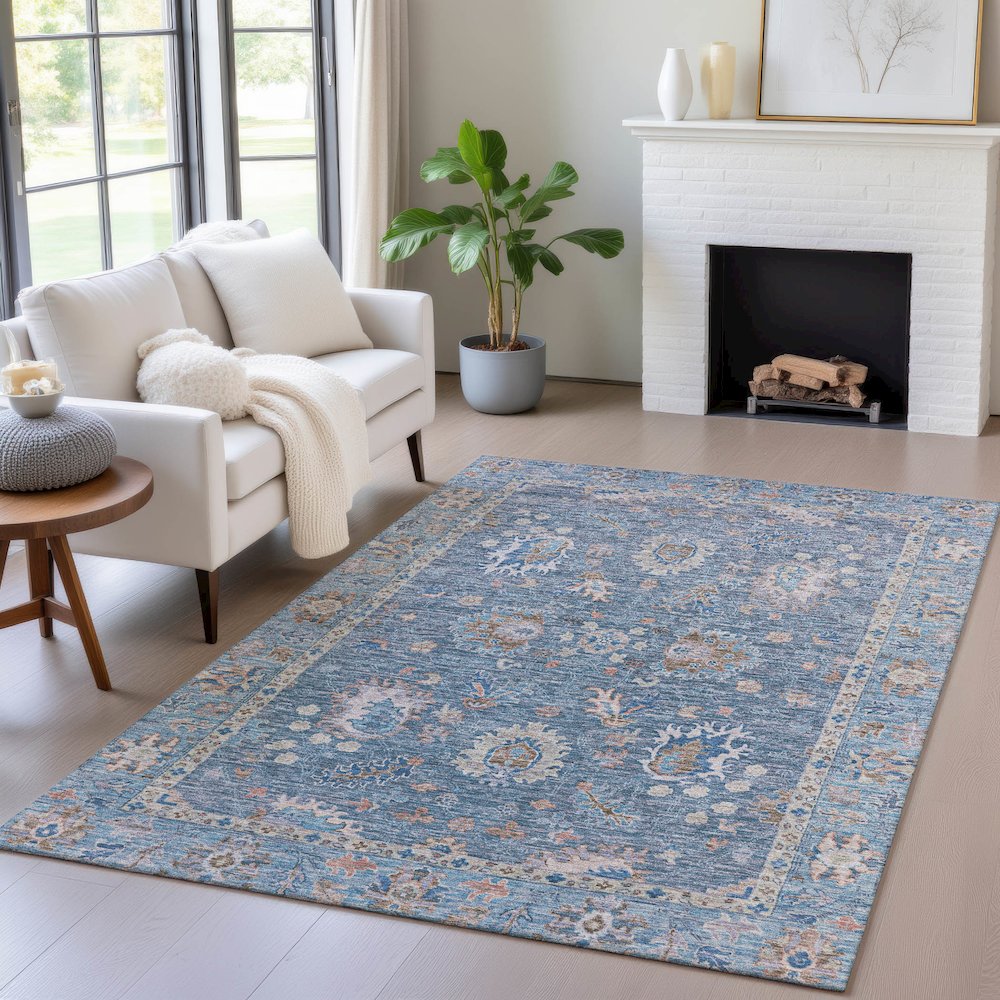 Machine Washable Indoor/Outdoor Chantille ACN2104 Blue 2'6" x 3'10" Rug. Picture 5