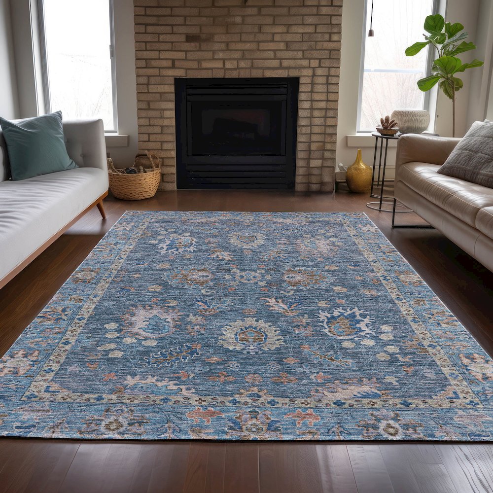 Machine Washable Indoor/Outdoor Chantille ACN2104 Blue 2'6" x 3'10" Rug. Picture 6