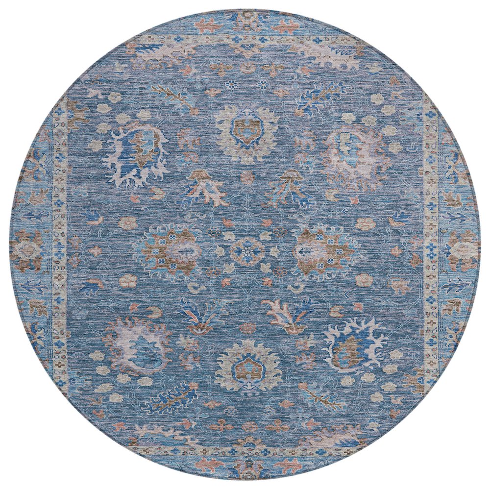 Machine Washable Indoor/Outdoor Chantille ACN2104 Blue 8' x 8' Round Rug. Picture 1