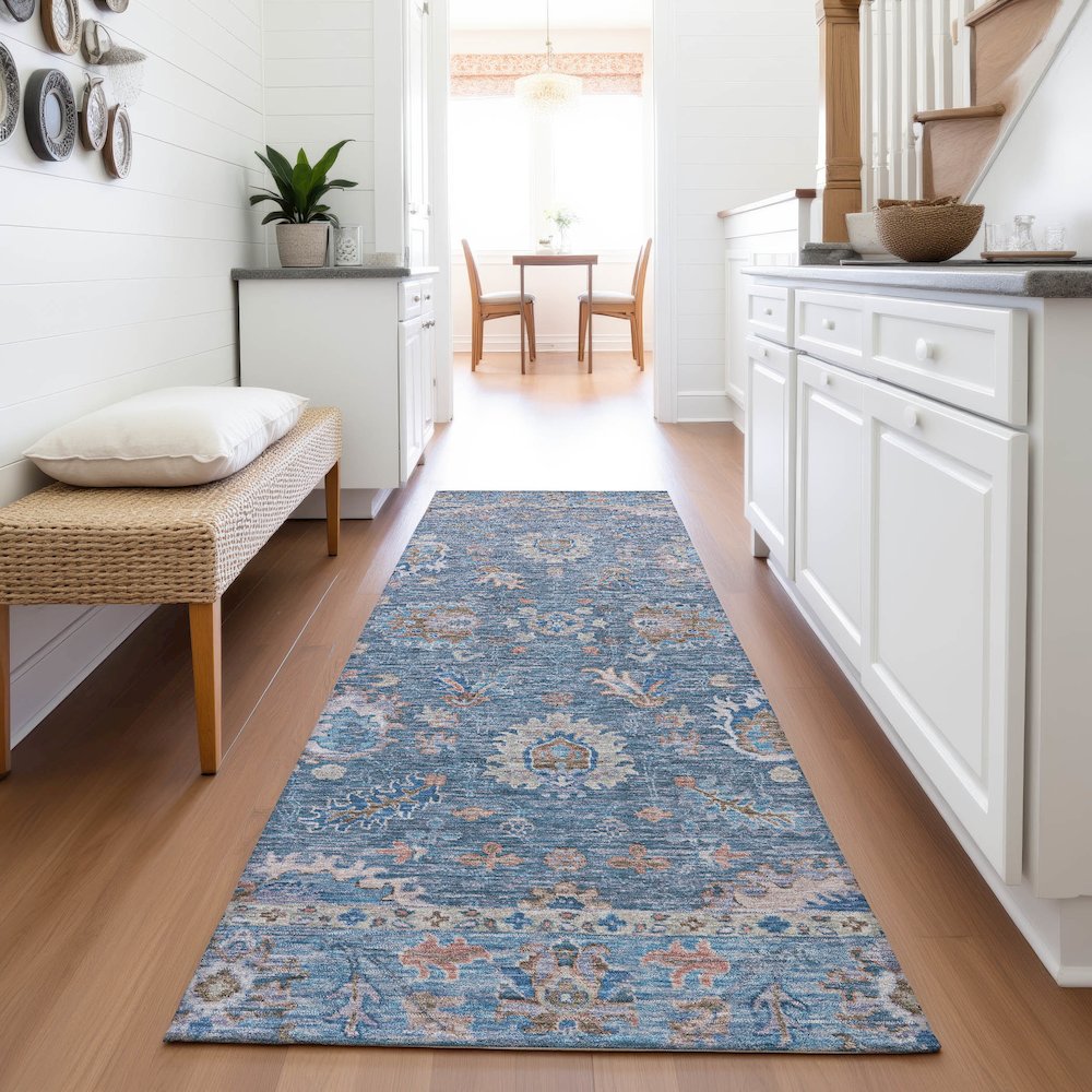 Machine Washable Indoor/Outdoor Chantille ACN2104 Blue 2'3" x 7'6" Runner Rug. Picture 5