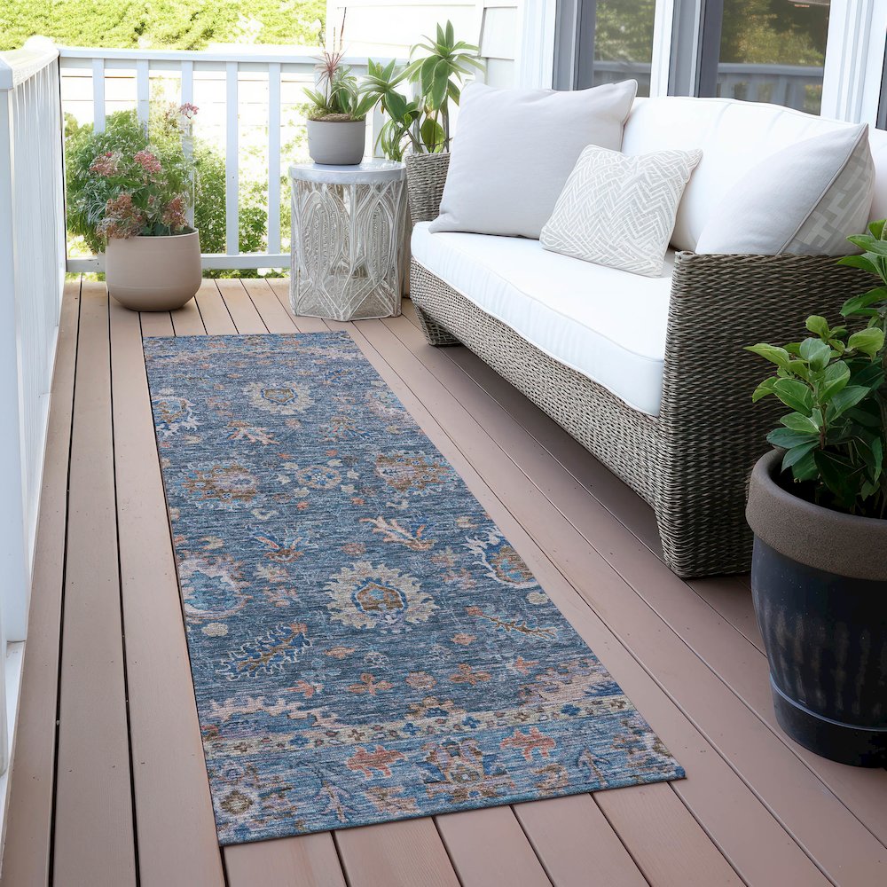Machine Washable Indoor/Outdoor Chantille ACN2104 Blue 2'3" x 7'6" Runner Rug. Picture 6