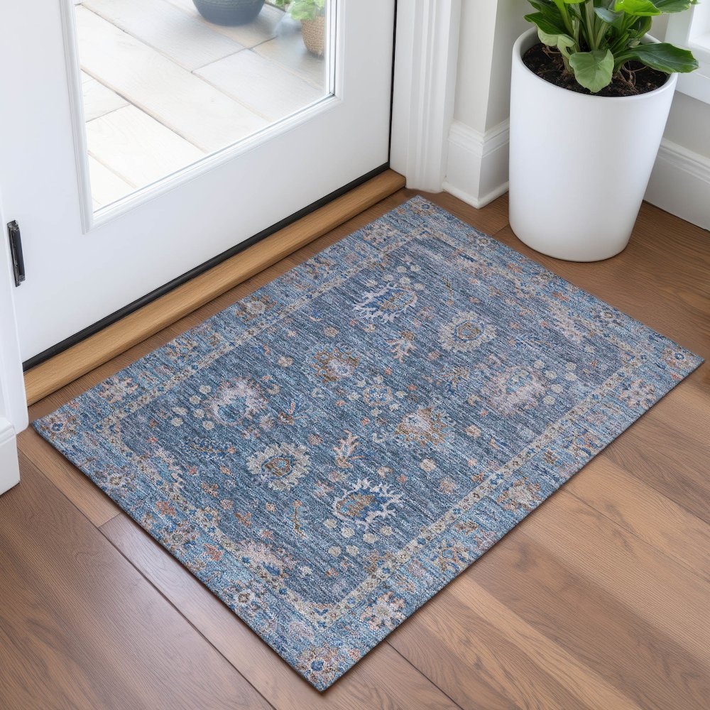 Machine Washable Indoor/Outdoor Chantille ACN2104 Blue 1'8" x 2'6" Rug. Picture 5