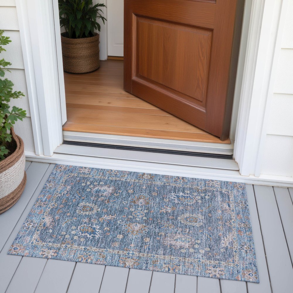 Machine Washable Indoor/Outdoor Chantille ACN2104 Blue 1'8" x 2'6" Rug. Picture 6