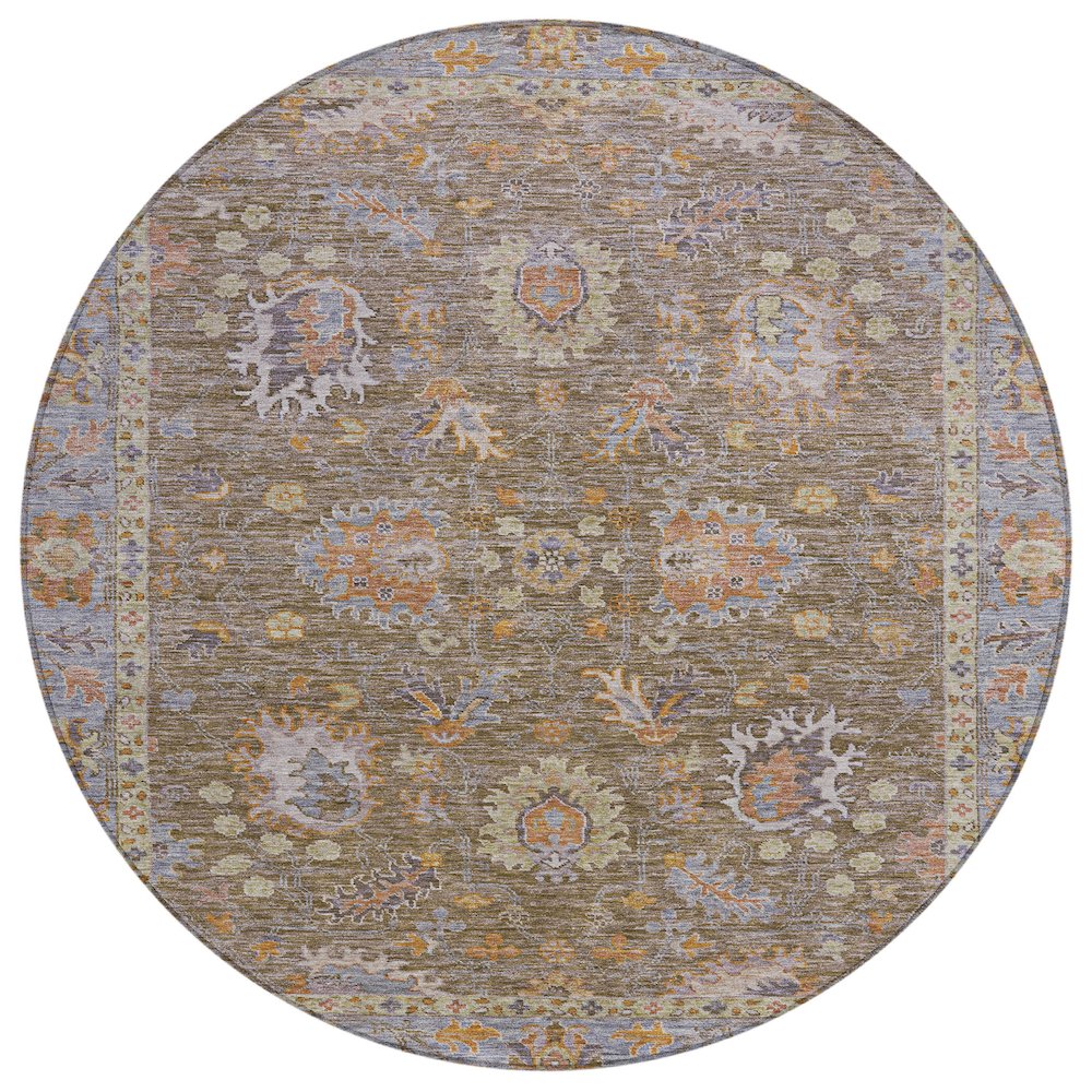 Machine Washable Indoor/Outdoor Chantille ACN2104 Brown 8' x 8' Round Rug. Picture 1