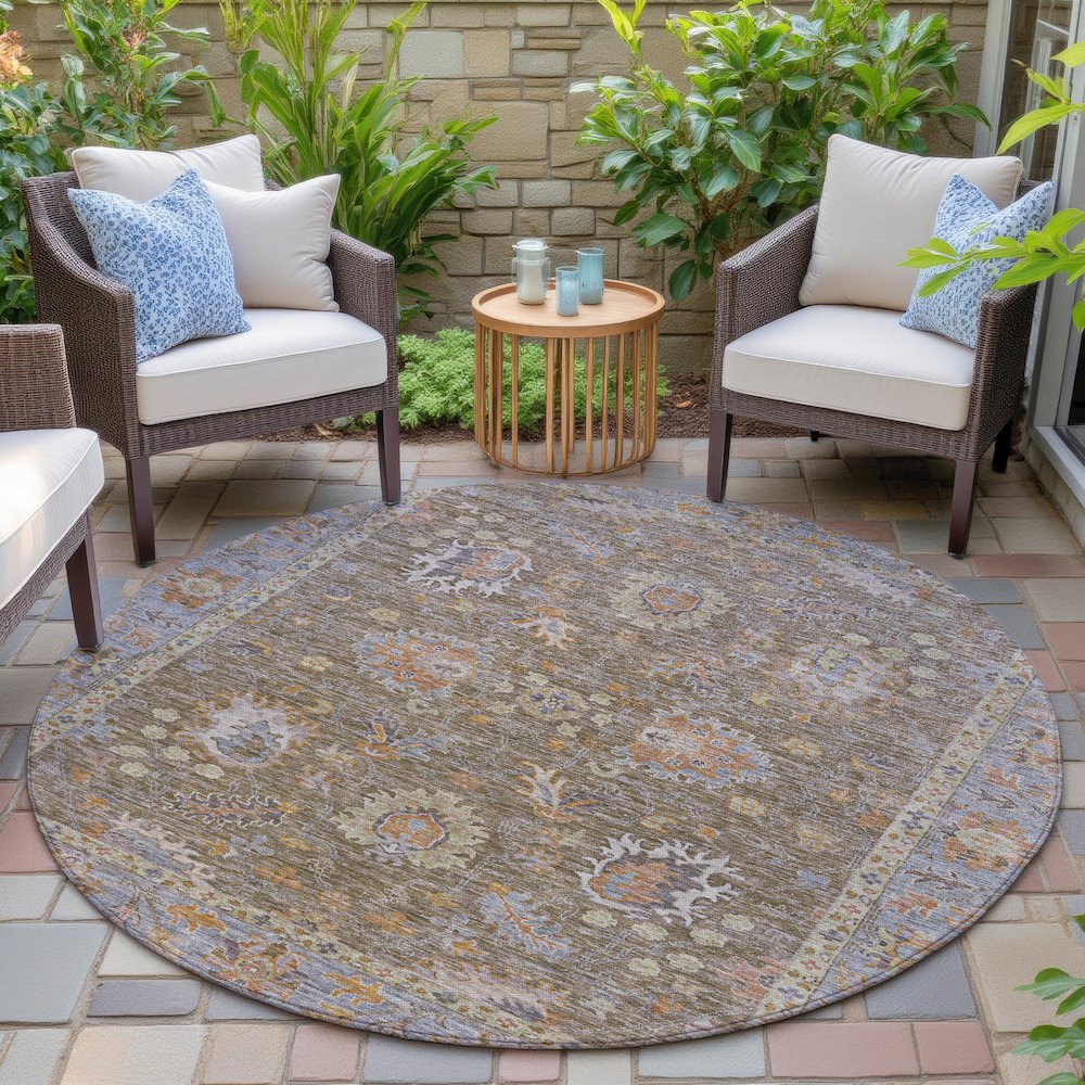 Machine Washable Indoor/Outdoor Chantille ACN2104 Brown 8' x 8' Round Rug. Picture 6