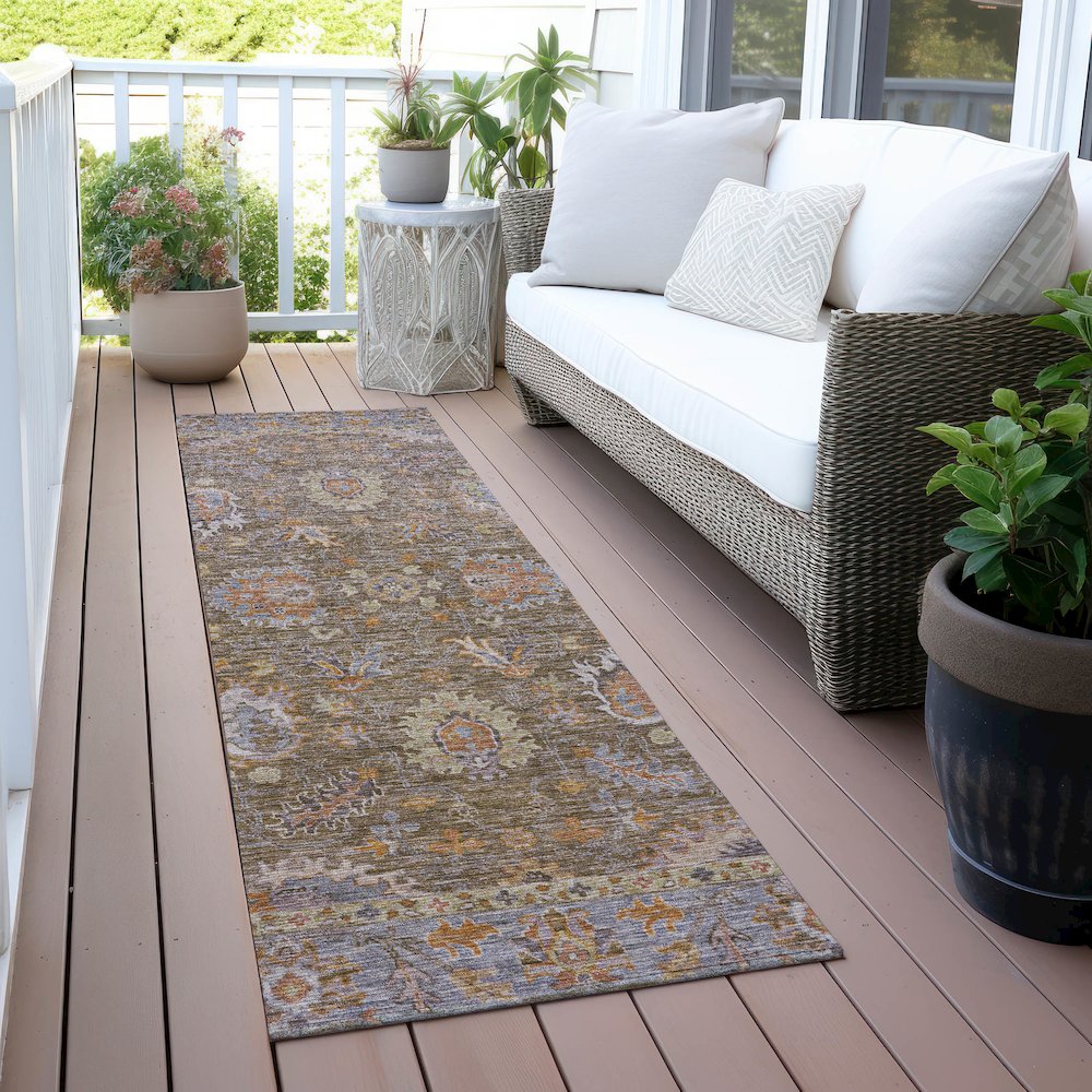 Machine Washable Indoor/Outdoor Chantille ACN2104 Brown 2'3" x 7'6" Runner Rug. Picture 6