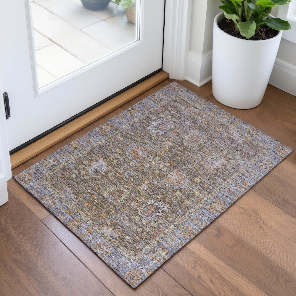 Machine Washable Indoor/Outdoor Chantille ACN2104 Brown 1'8" x 2'6" Rug. Picture 5