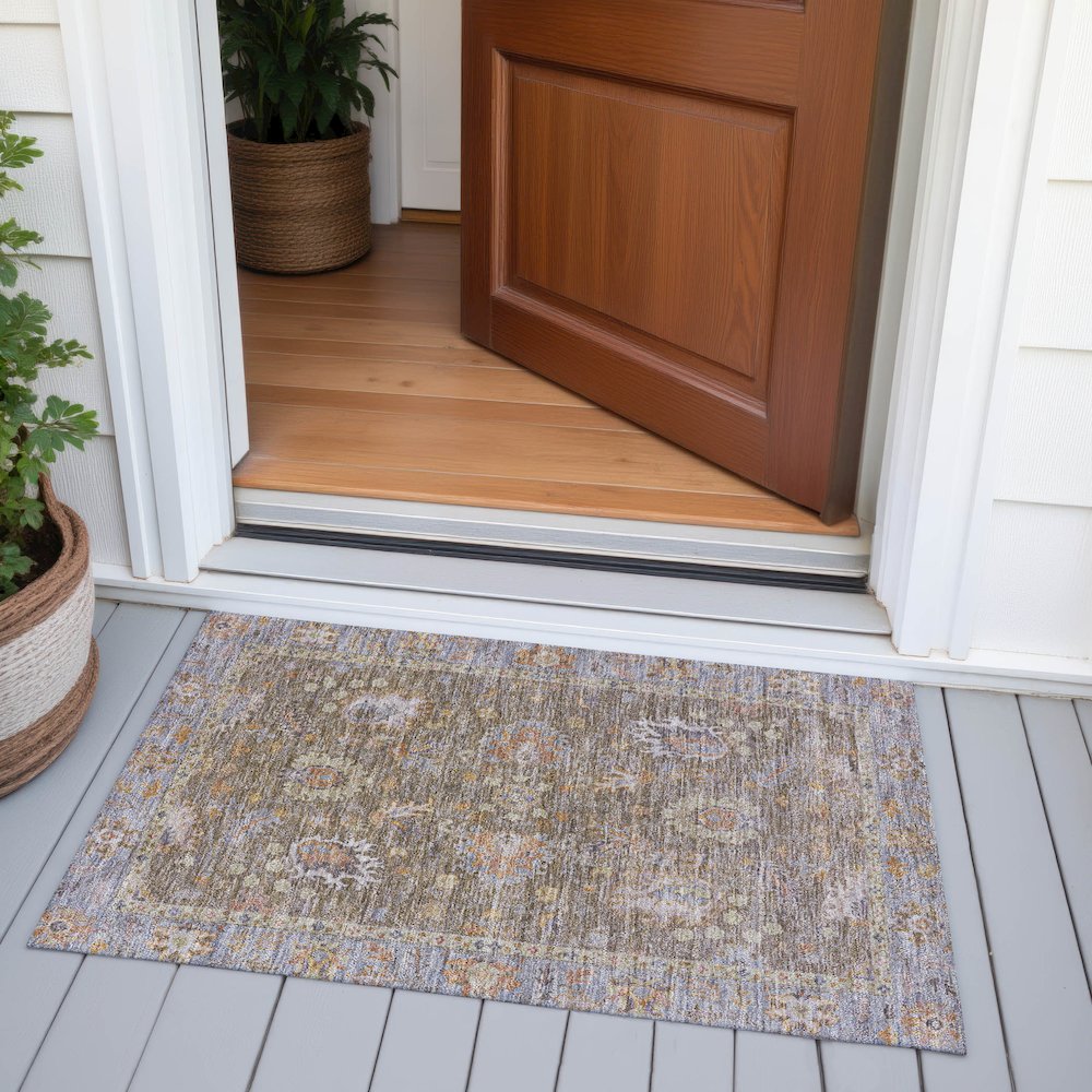 Machine Washable Indoor/Outdoor Chantille ACN2104 Brown 1'8" x 2'6" Rug. Picture 6