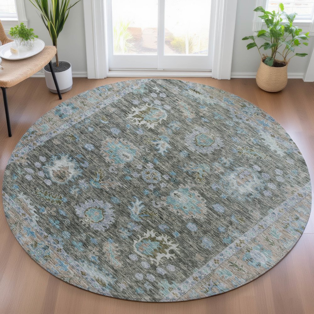 Machine Washable Indoor/Outdoor Chantille ACN2104 Fern 8' x 8' Round Rug. Picture 5