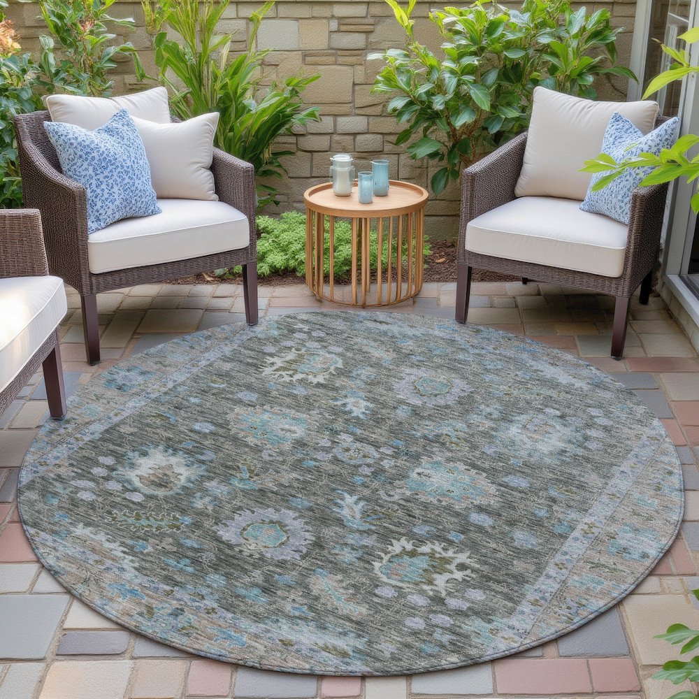 Machine Washable Indoor/Outdoor Chantille ACN2104 Fern 8' x 8' Round Rug. Picture 6
