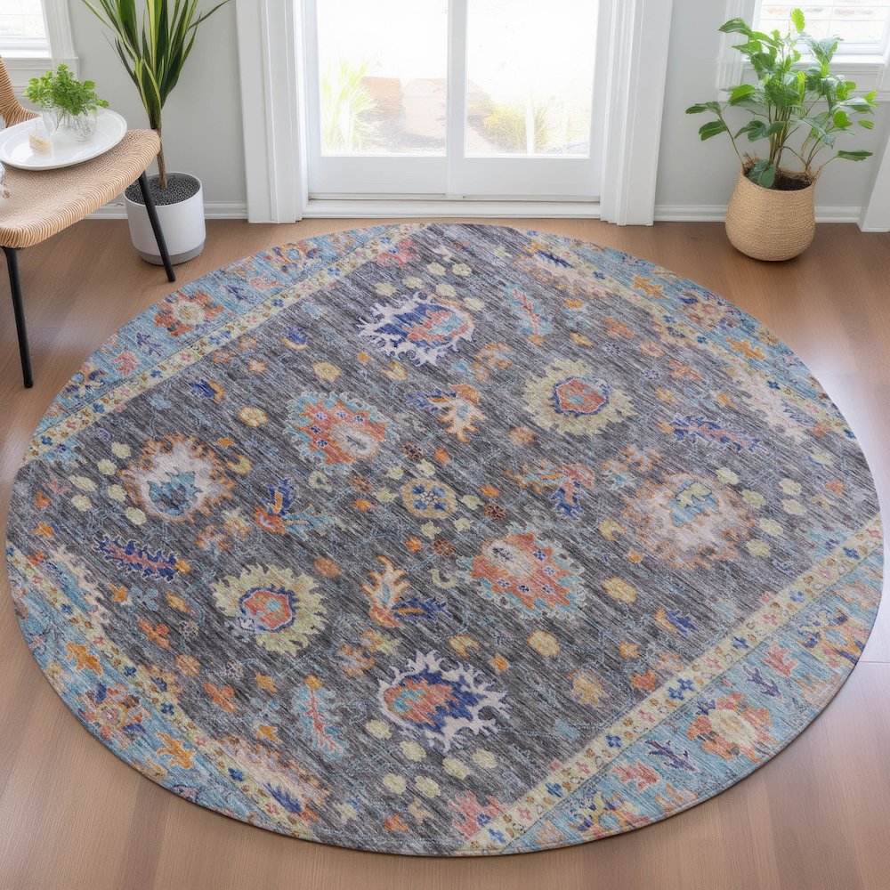 Machine Washable Indoor/Outdoor Chantille ACN2104 Gray 8' x 8' Round Rug. Picture 5