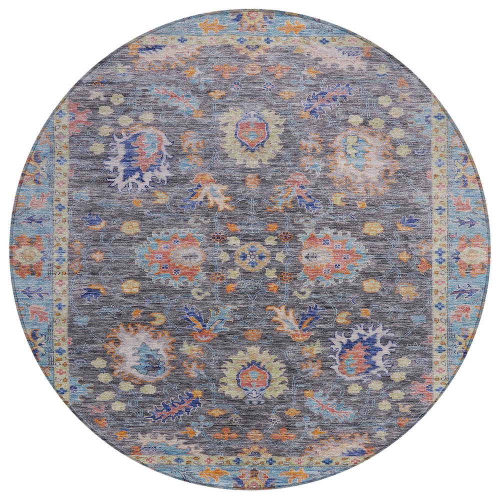 Machine Washable Indoor/Outdoor Chantille ACN2104 Gray 8' x 8' Round Rug. Picture 1