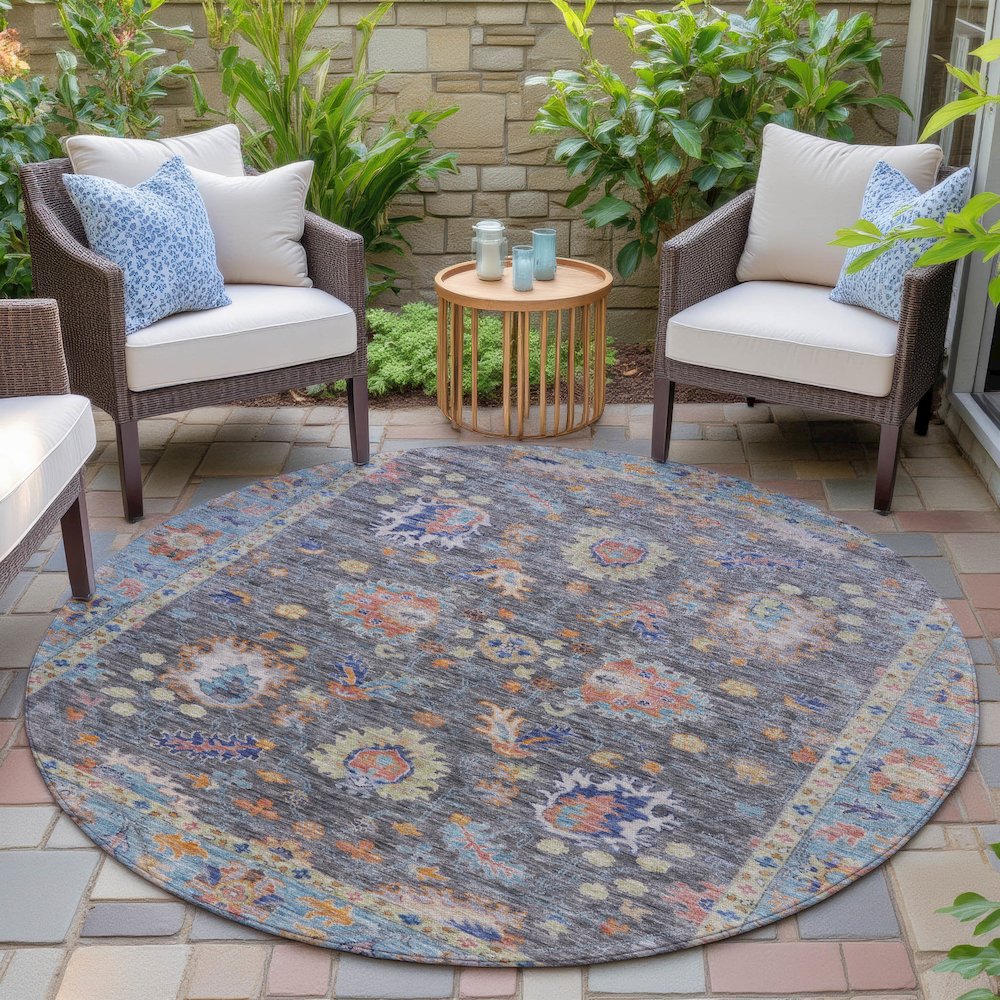 Machine Washable Indoor/Outdoor Chantille ACN2104 Gray 8' x 8' Round Rug. Picture 6