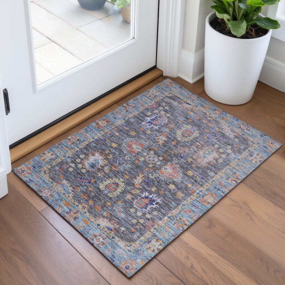Machine Washable Indoor/Outdoor Chantille ACN2104 Gray 1'8" x 2'6" Rug. Picture 5